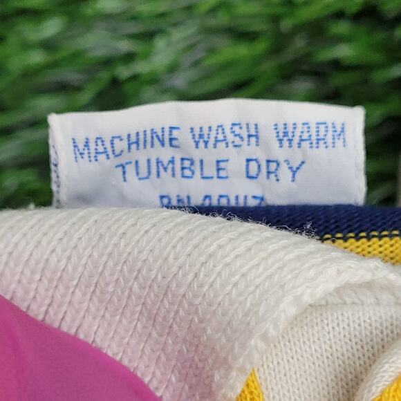 Vintage 80s MOD Block-Stripes Polo Shirt S/M 17x25 Yellow - Picture 8 of 11